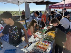 People participating in Lego public response event. Taking place at Pheonix Nature Festival.
