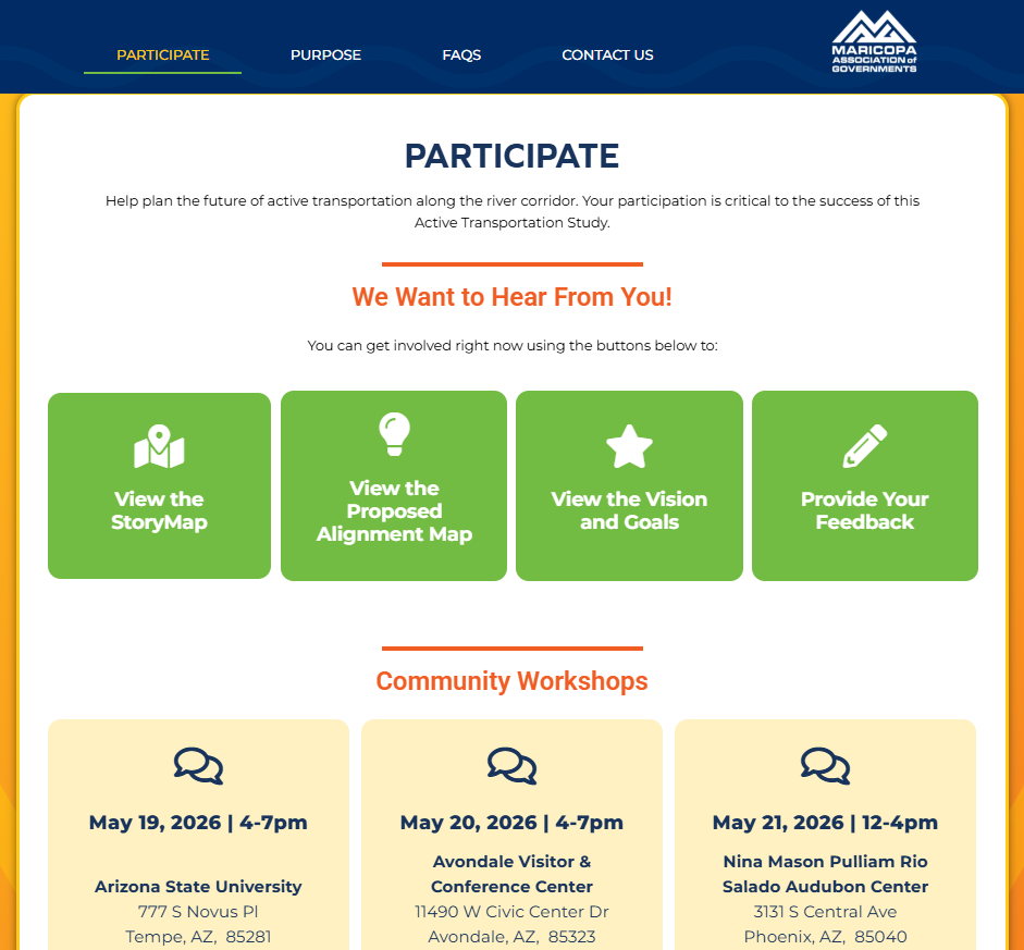 Example of screen from project website, showing section for public interaction.
