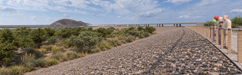 Realistic rendering of desert trail path.